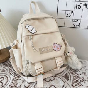 Adorable Bear And Rabbit Design White Backpack