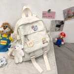 Adorable Bear Head & Rocket Ship White Backpack