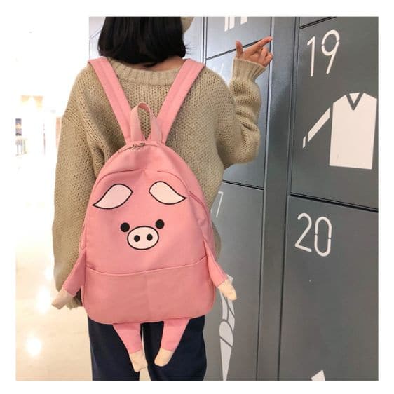 Adorable Cartoon Pig Design Pink Backpack - main
