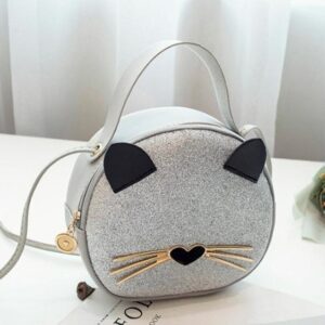 Adorable Cat Nose & Whiskers Silver Ladies Handbag