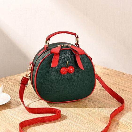 Adorable Cherry Bow Zip Lace Green Shoulder Bag