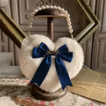 Adorable Heart Blue Bow Pearl Chain Fur Shoulder Bag