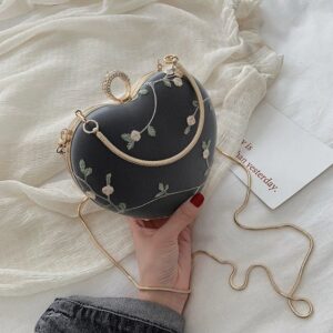 Adorable Heart Lace Embroidery Black Shoulder Bag