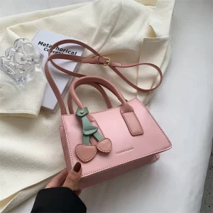 Adorable Solid Pink With Cherry Trinket Shoulder Bag