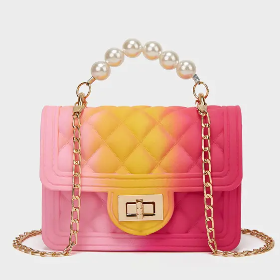 Adorable Tri-Color Pearl Beads Jelly Handbag