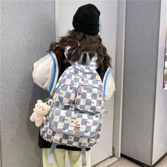 Charming Bear & Rainbow Blue Women Backpack
