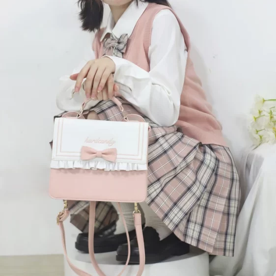 Charming Bow And Ruffled Pink Stylish Teen Handbag