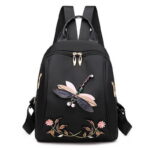 Charming Dragonfly Floral Black Woman Backpack