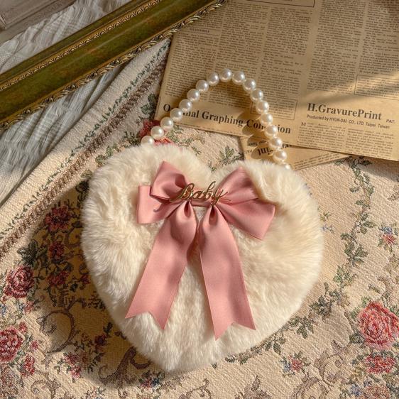 Charming Heart Bow Pearl Chain Strap Shoulder Bag
