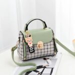 Charming Little Bear Plaid Green Teen Handbag