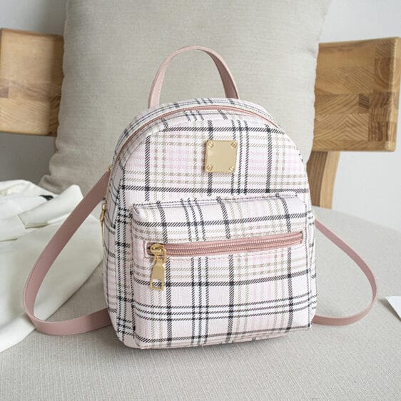 Charming Plaid Pattern Pink Woman Backpack