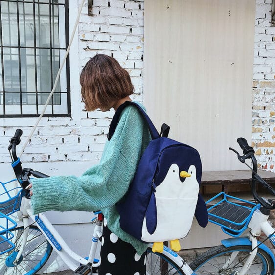 Cute Cartoon Penguin Navy Blue Teen Backpack