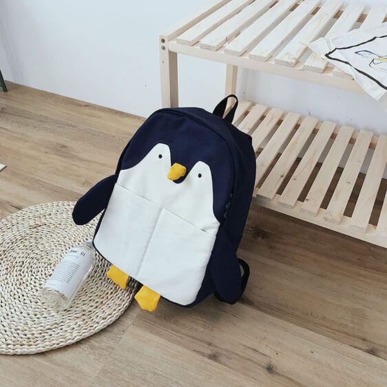 Cute Cartoon Penguin Navy Blue Teen Backpack