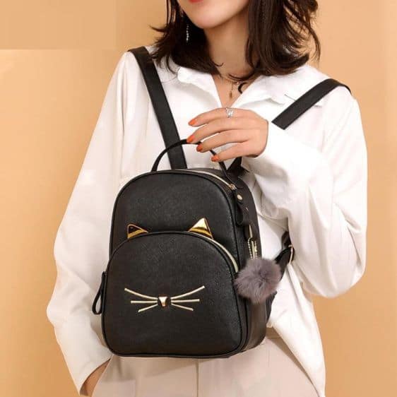 Cute Cat Ears & Whiskers Black Backpack