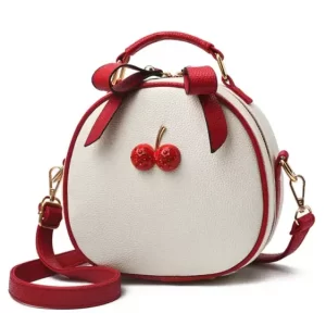 Cute Cherry Bow Zip Lace White Women's Handbag