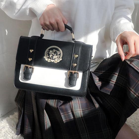 Cute Minimalist Cat Fairy Design Black Handbag