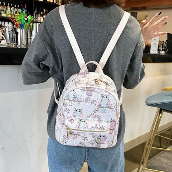 Cute Owl Cartoon Pattern Light Pink Backpack