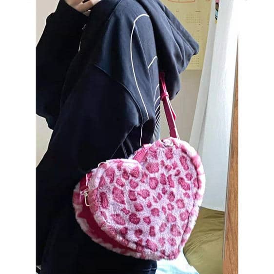 Cute Pink Leopard Design Faux Fur Shoulder Bag