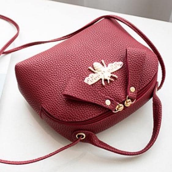 Cute Queen Bee Metal Sequin Minimalist Red Handbag