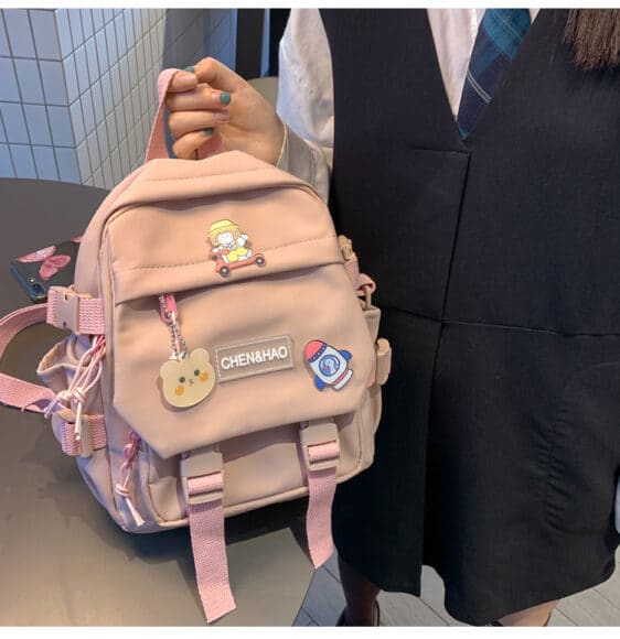 Cute Rocket & Bear Cartoon Pink Backpack