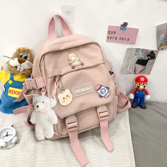 Cute Rocket & Bear Cartoon Pink Backpack