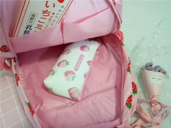 Cute Strawberry Pattern Pink Girly Backpack