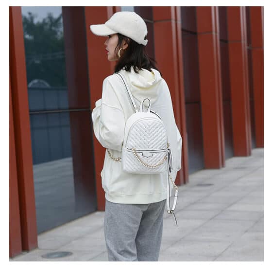 Cute Trendy Gold Chain White Lady Backpack