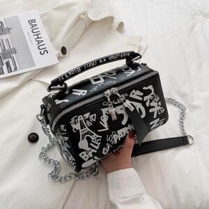 Cute Trendy Grafitti Design Black Ladies Handbag