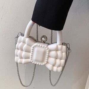 Cute White Bow-Shaped Pearl Lock Ladies Shoulder Bag