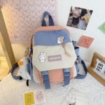 Cute White Bunny & Bear Design Blue Backpack