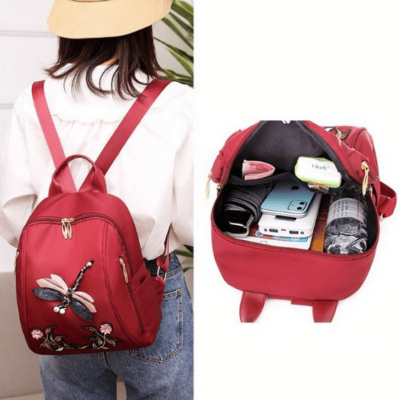 Elegant Dragonfly Rose Art Red Lady Backpack