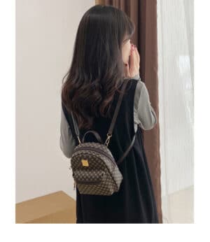 Elegant Geometric Pattern Brown Woman Backpack