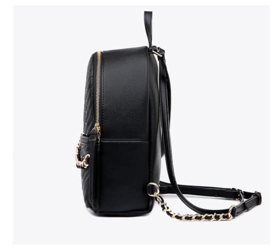 Elegant Gold Chain Black Woman Backpack