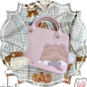 Kawaii Bear Cloud Candy And Paw Pattern Pink Handbag