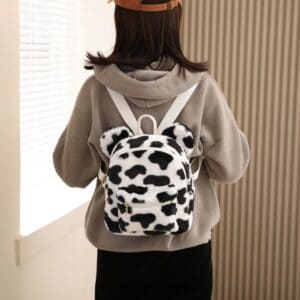 Kawaii Bear Ears Cow Pattern Girl Backpack