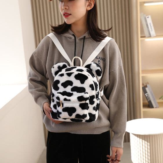 Kawaii Bear Ears Cow Pattern Girl Backpack