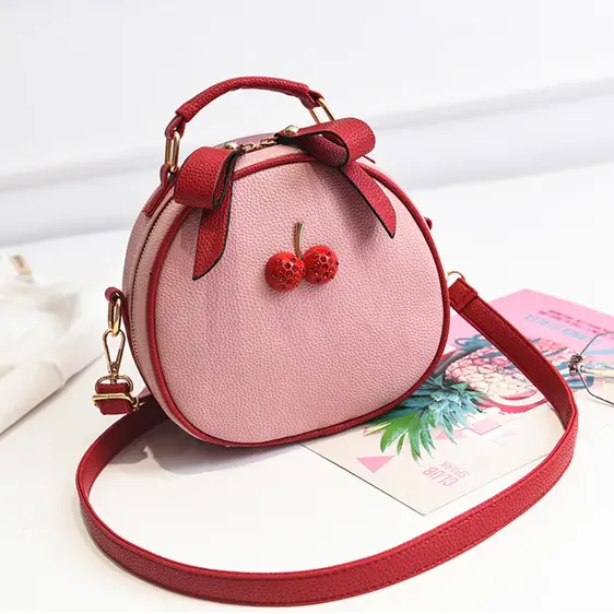 Kawaii Cherry Bow Zipper Lace Pink Ladies Handbag