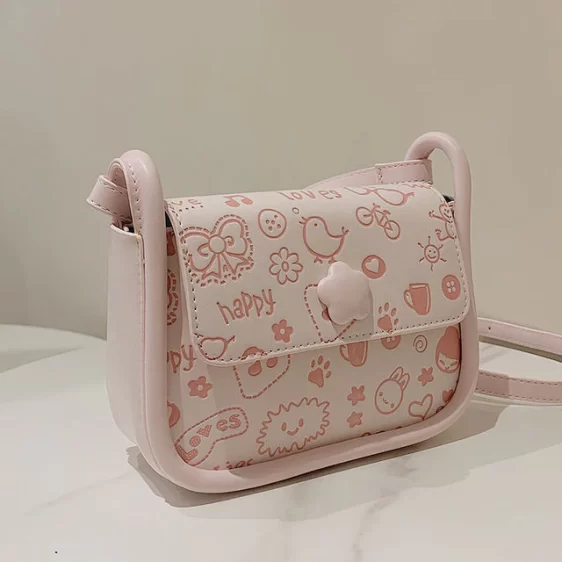 Kawaii Doodle Art Design Pink Ladies Shoulder Bag