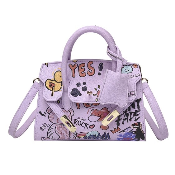Kawaii Doodle Graffiti Fashionable Purple Handbag