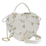 Kawaii Floral Heart-Shaped White Shoulder Bag