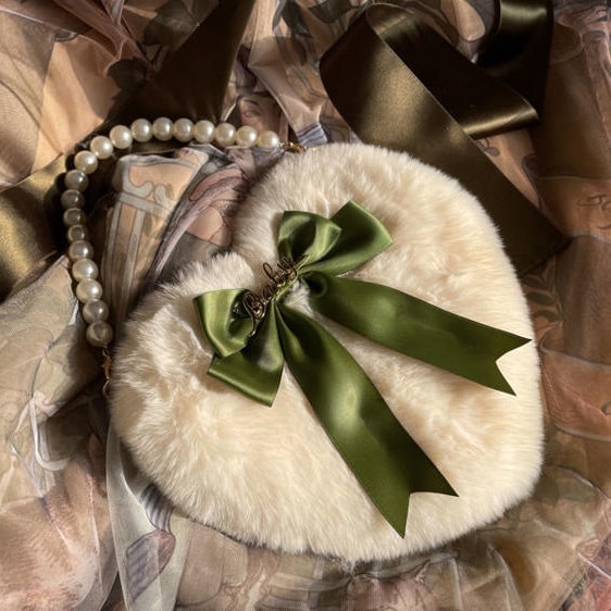 Kawaii Heart Green Lace Ribbon Pearl Ladies Handbag
