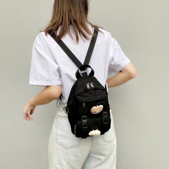 Kawaii Kitten & Fish Design Black Backpack