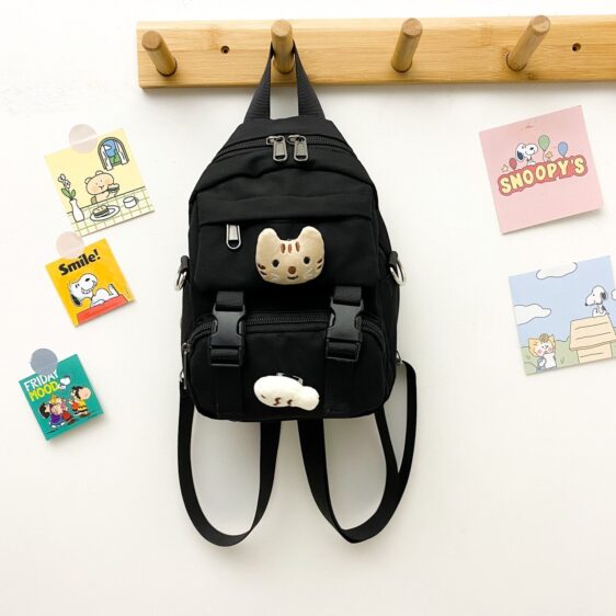 Kawaii Kitten & Fish Design Black Backpack