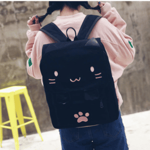 Kawaii Neko Cat Paw Black Pink Girl Backpack