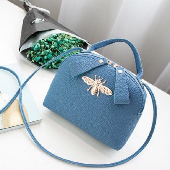 Kawaii Queen Bee Metal Sequin Blue Teen Handbag