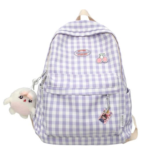 Kawaii Rabit Doll Purple Plaid Backpack