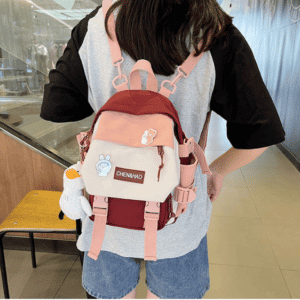 Kawaii White Bunny & Bear Design Red Backpack