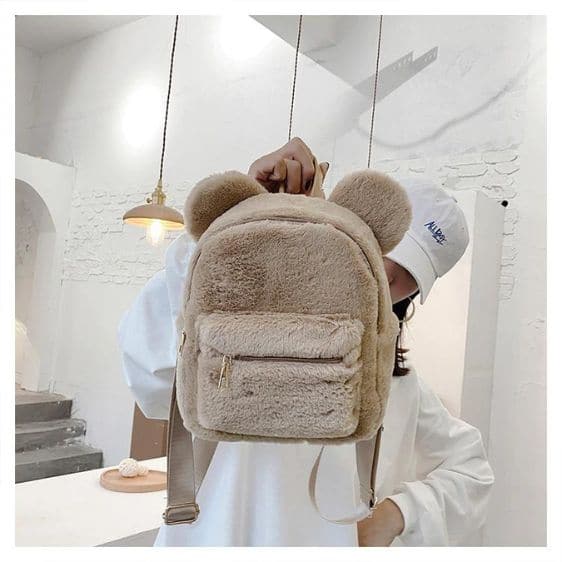 Lovely Bear Ears Design Khaki Backpack