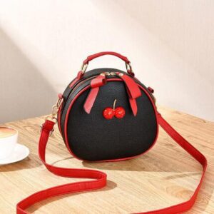 Lovely Cherry Bow Zipper Lace Black Shoulder Bag