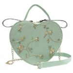 Lovely Floral Design Heart-Shaped Green Handbag